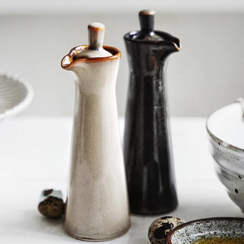 Olive Oil Dispenser, Olive Oil Bottle, Olive Oil Cruet, Vinegar Dispenser, Vinegar Bottle, Olive Oil, Rustic Dinnerware, Seasoning Jars
